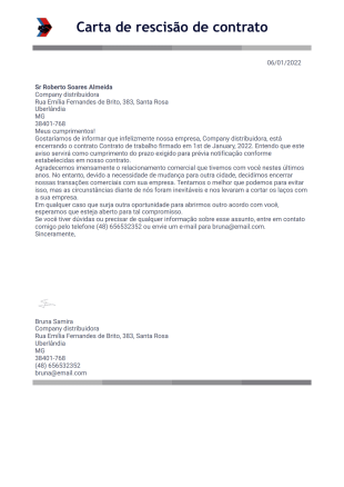 Carta de rescisão de contrato - PDF Templates