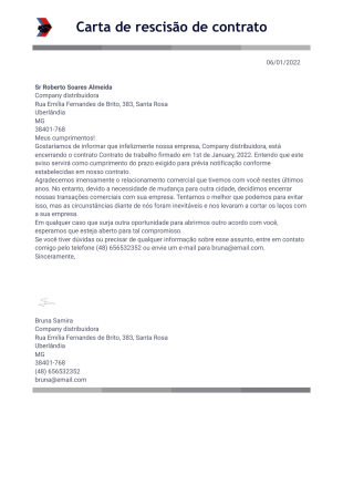 Carta de Rescisão de Contrato - PDF Templates