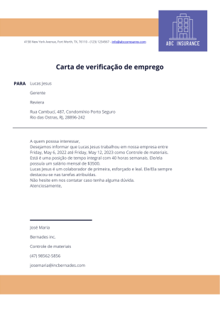 Carta de verificação de emprego - PDF Templates