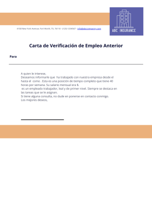 Carta de verificación de empleo anterior Plantilla PDF