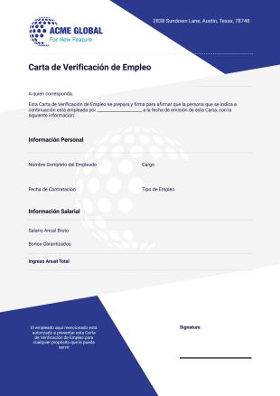 Carta de Verificación de Empleo - PDF Templates