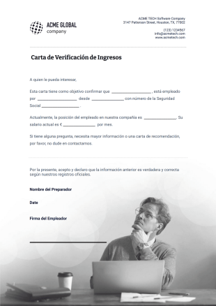 Carta de Verificación de Ingresos Plantilla - PDF Templates