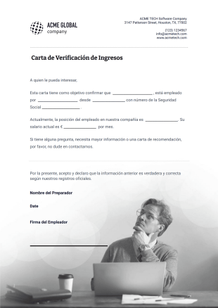 Carta de Verificación de Ingresos Plantilla - PDF Templates