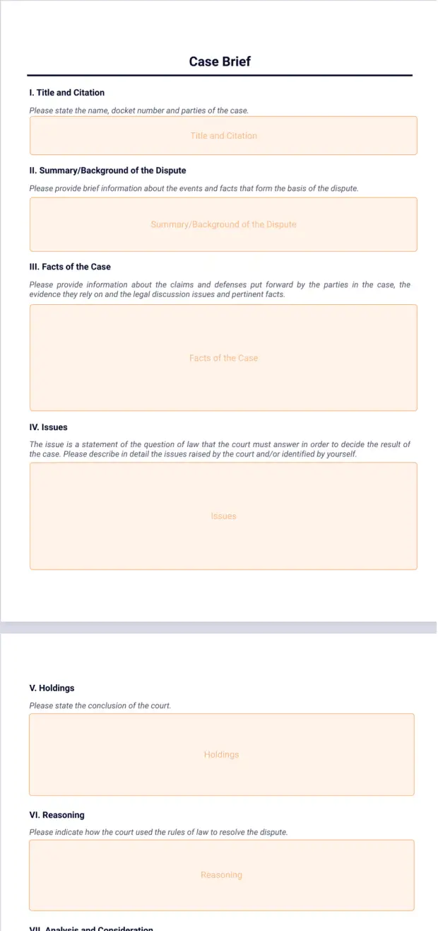 Case Study Brief Example Case Brief Template - PDF Templates | Jotform