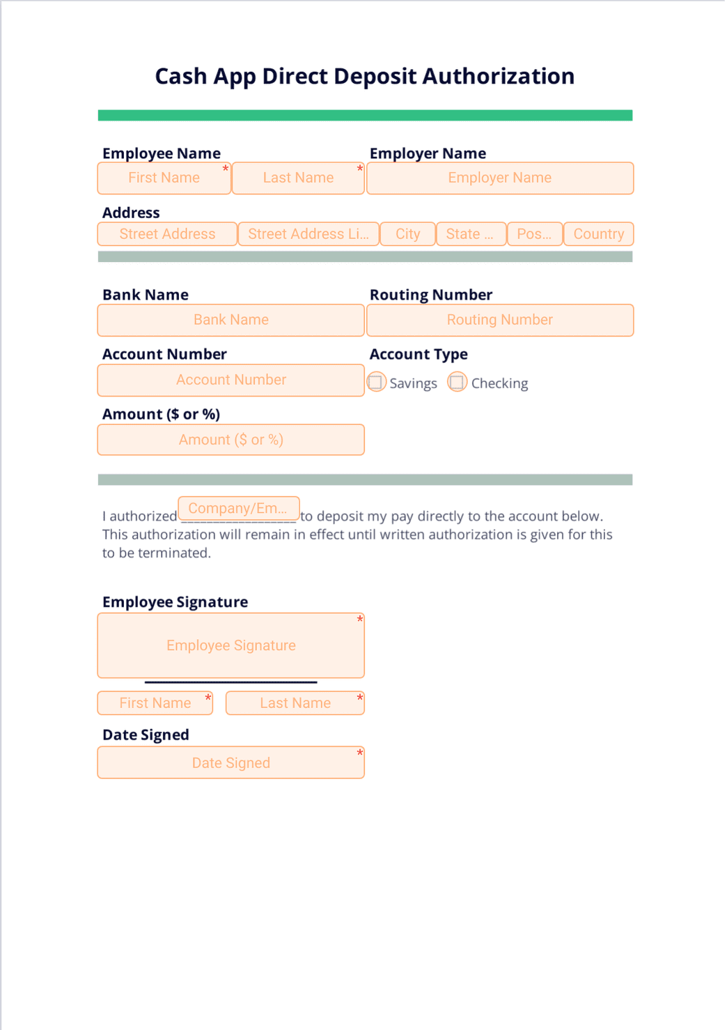 Cash App Direct Deposit Authorization Pdf Templates Jotform 2533