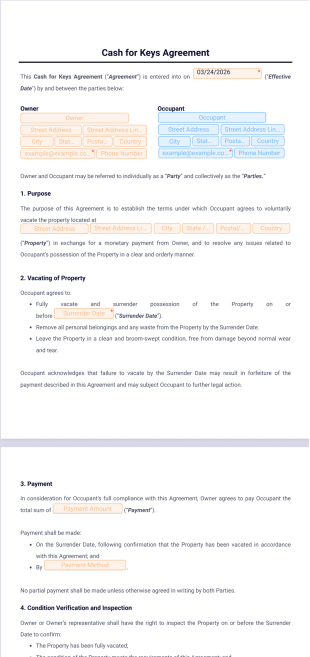 Cash for Keys Agreement Template - PDF Templates