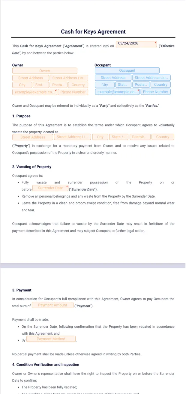Cash for Keys Agreement Template