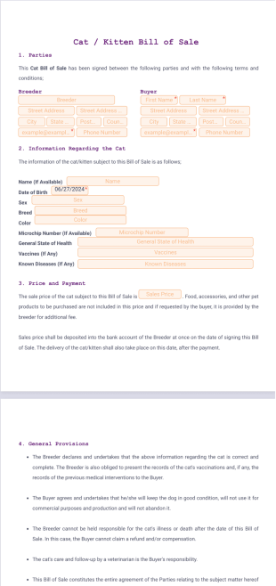 Cat Kitten Bill of Sale PDF Template