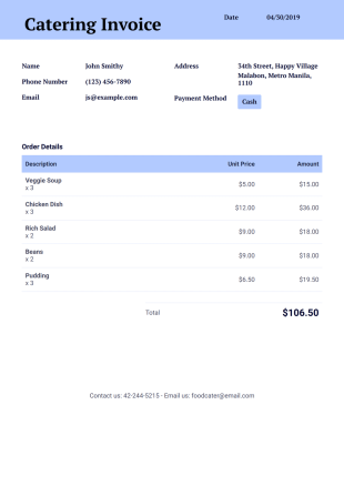 Catering Invoice Template - PDF Templates
