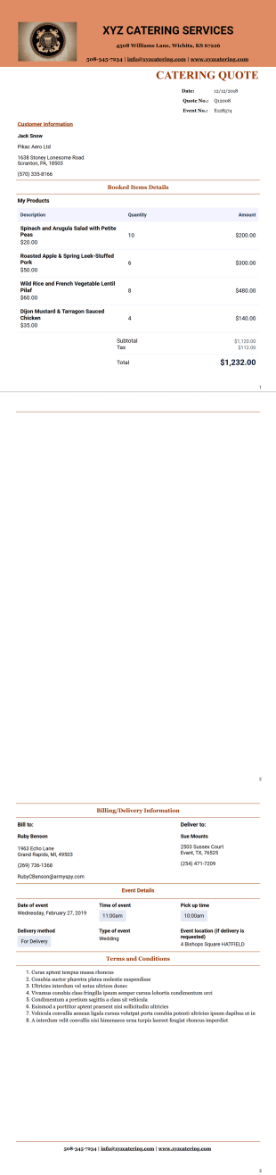 Catering Quote Template - PDF Templates