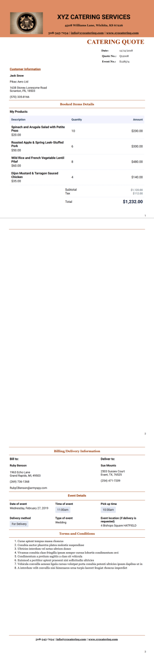 Catering Quote Template - PDF Templates