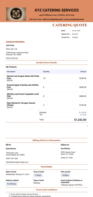 Catering Quote Template - PDF Templates