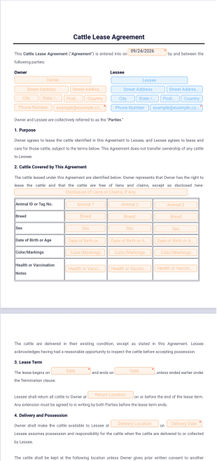 Cattle Lease Agreement Template - PDF Templates