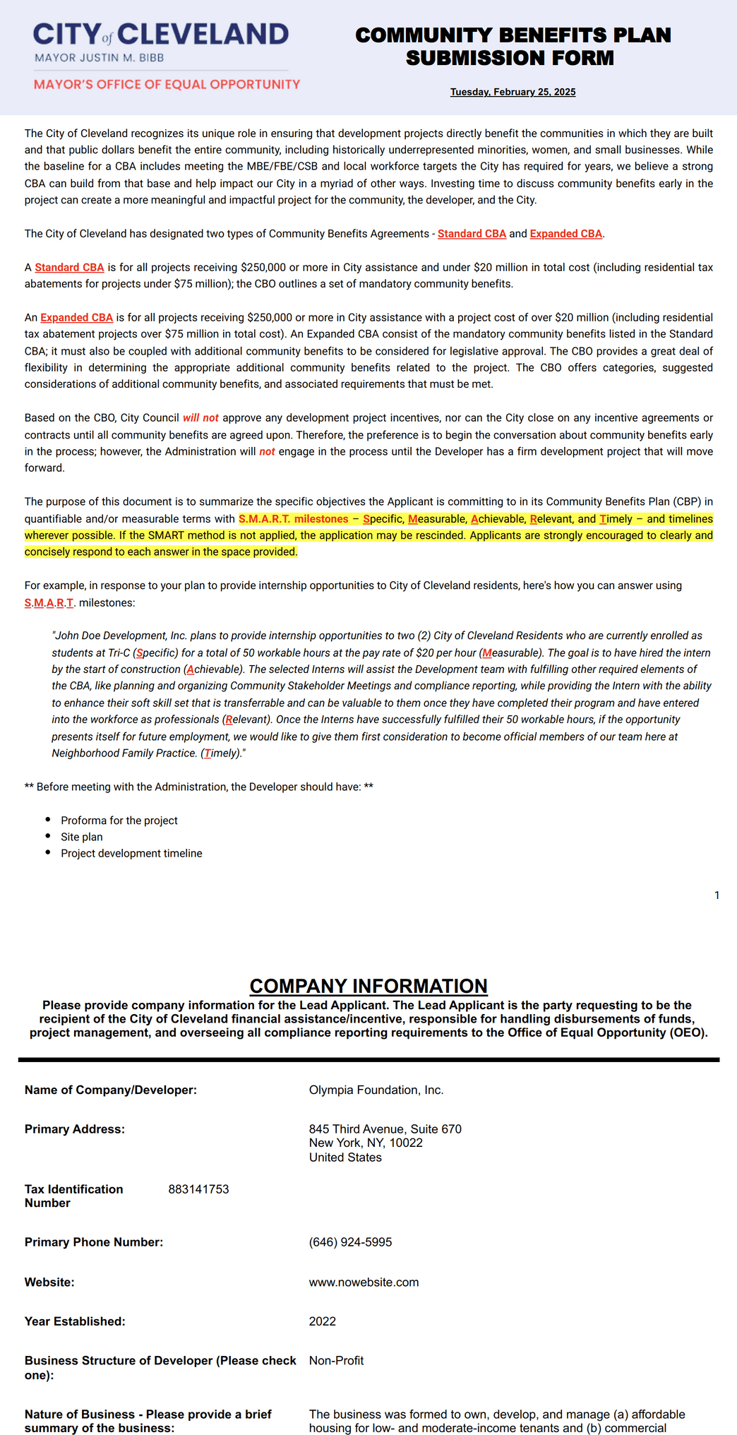 CBA Submission Form PDF Template | Jotform