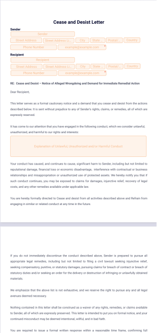 Cease and Desist Letter Template - PDF Templates