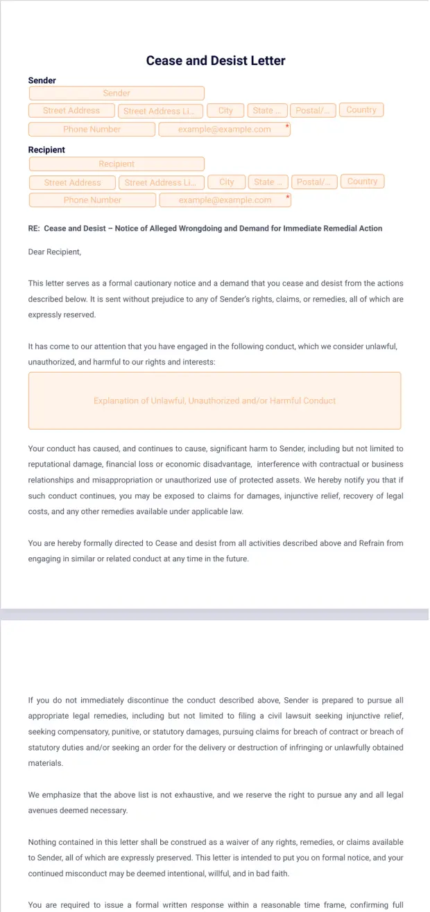 Cease and Desist Letter Template