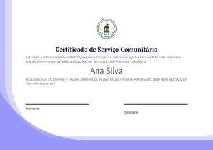 Certificado de Serviço Comunitário Modelo de PDF