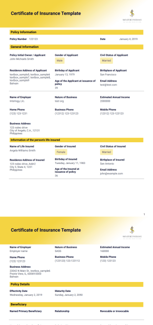 Certificate of Insurance Template - PDF Templates