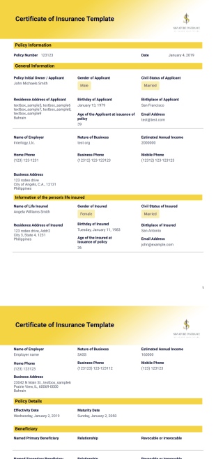 Certificate of Insurance Template - PDF Templates