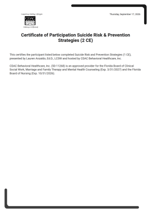 Certificate of Participation (2 CE) PDF Template