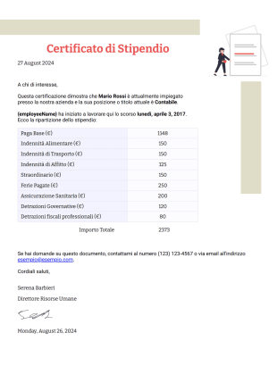 Certificato di Stipendio Template PDF