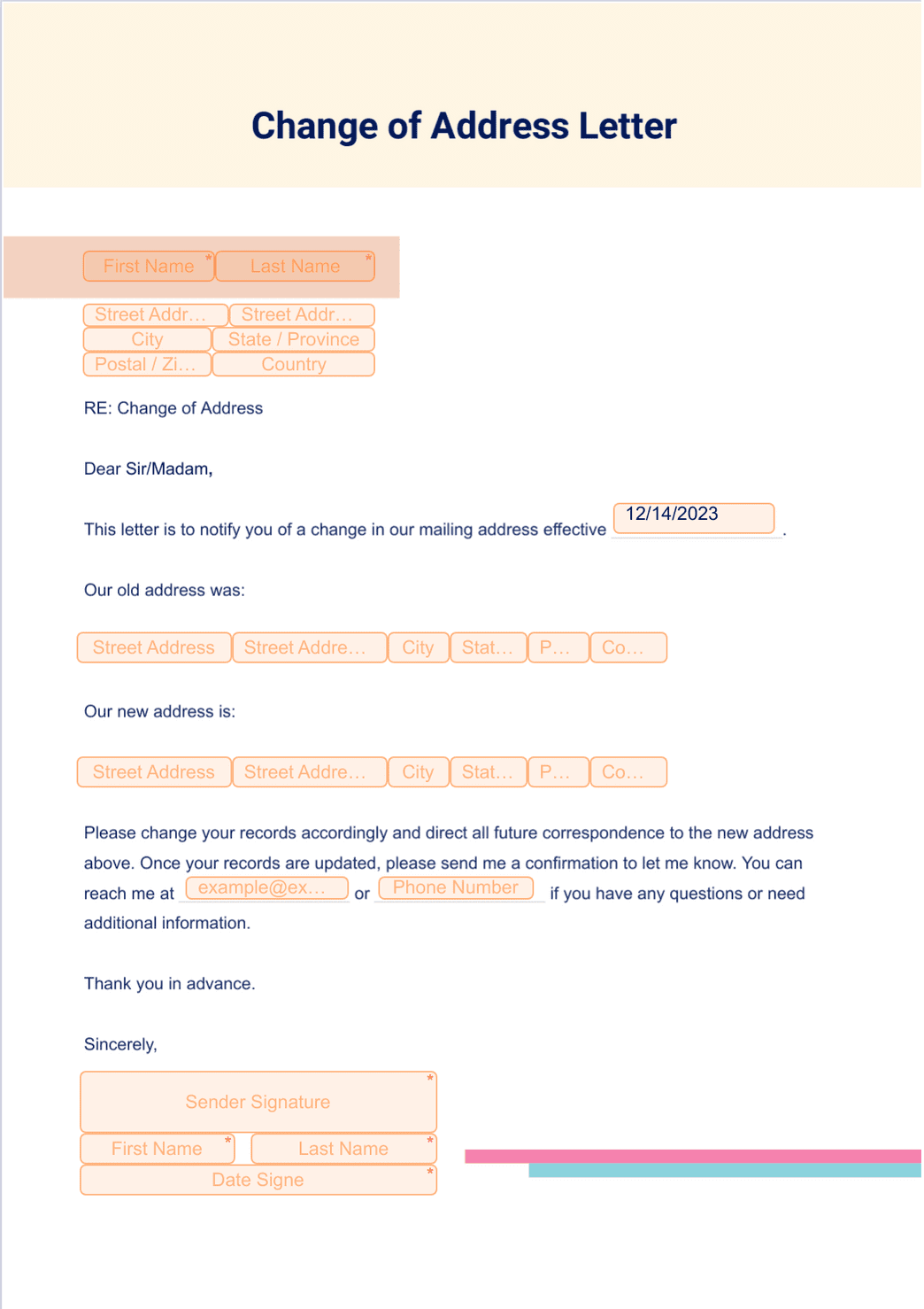 change of address letter template - pdf templates | jotform