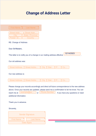 Change of Address Letter Template - PDF Templates
