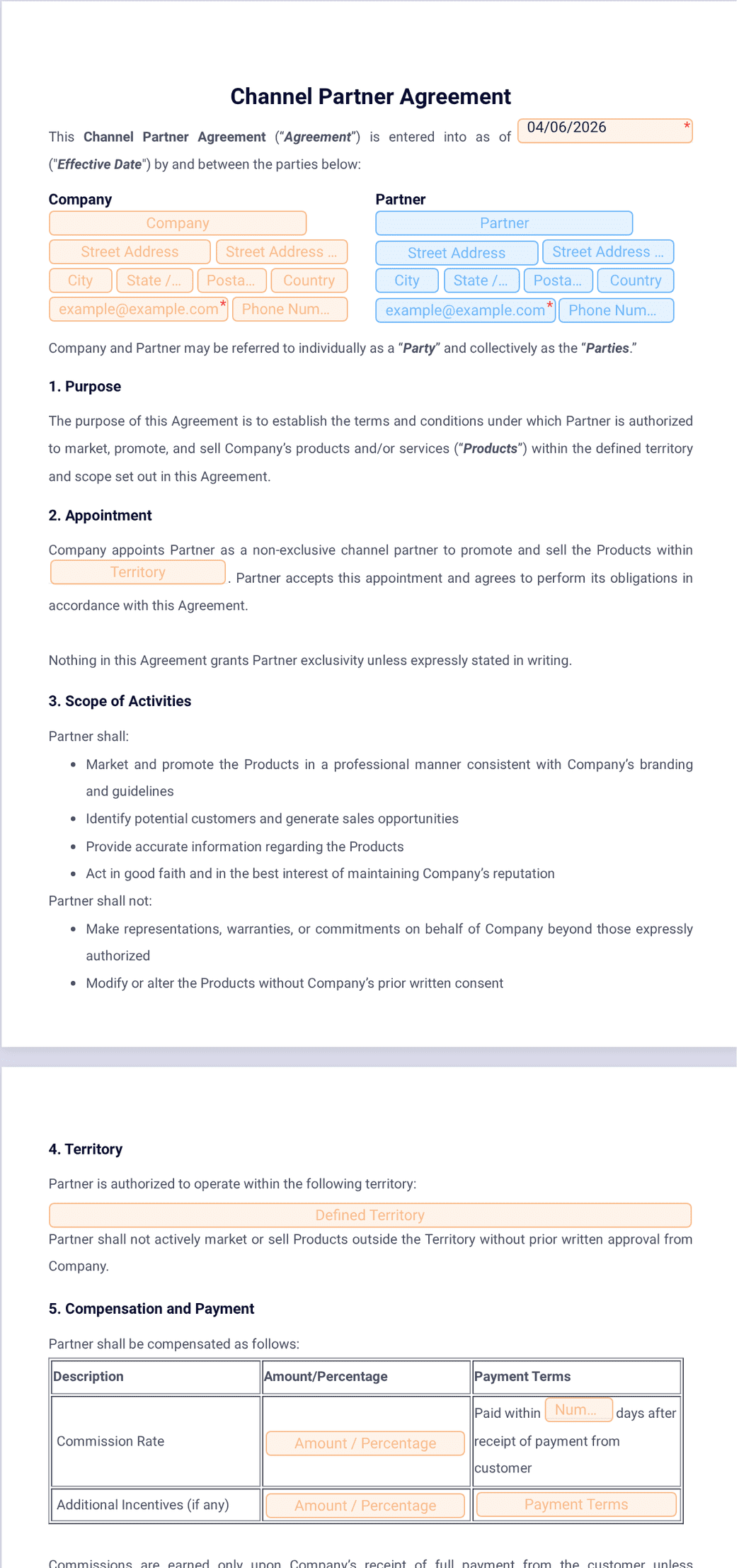 Channel Partner Agreement Template - PDF Templates | Jotform