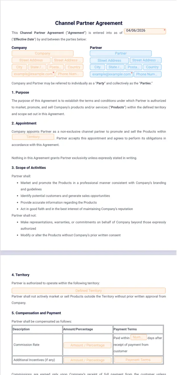 Channel Partner Agreement Template PDF Templates Jotform