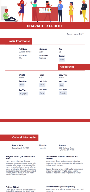 Character Profile Template - PDF Templates