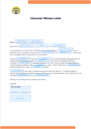Character Witness Letter PDF Template