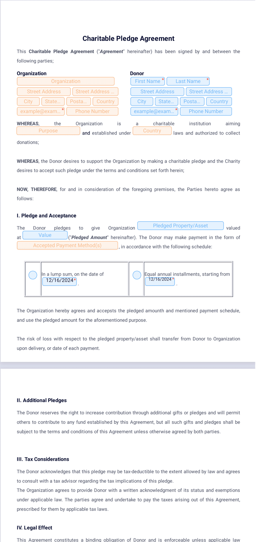 Charitable Pledge Agreement Template - PDF Templates | Jotform