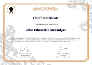 Chef Certificate Template - PDF Templates