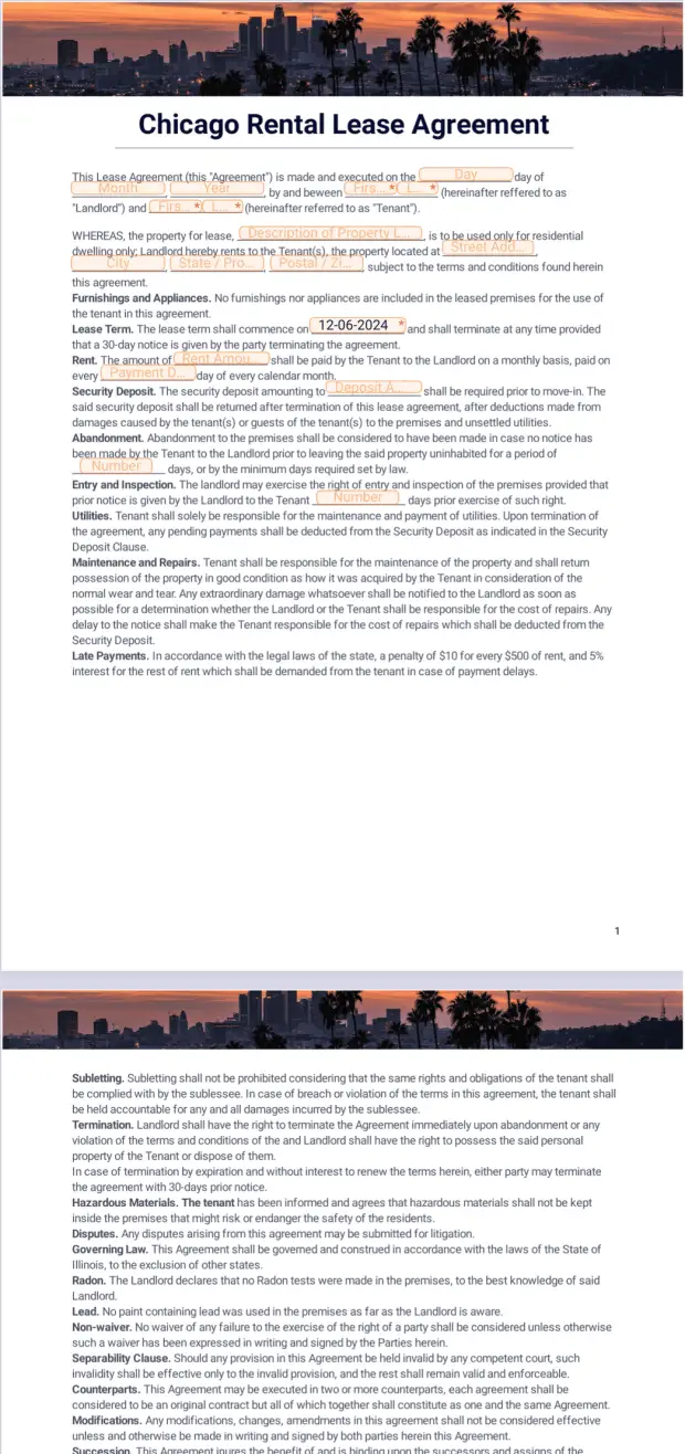 Chicago Rental Lease Agreement PDF Template Jotform