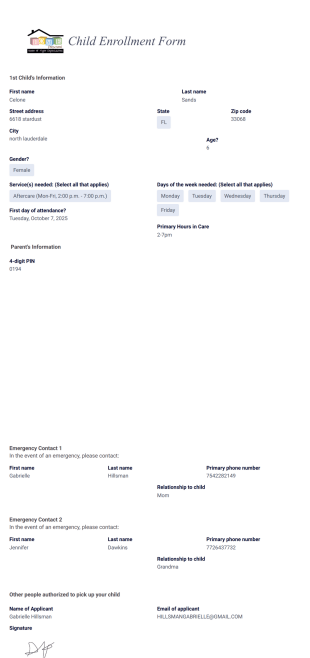 Child Enrollment Form PDF Template