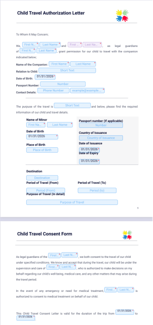 Child Travel Authorization Letter PDF Template