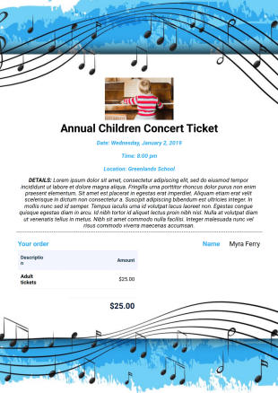 Children's Concert Ticket Template - PDF Templates
