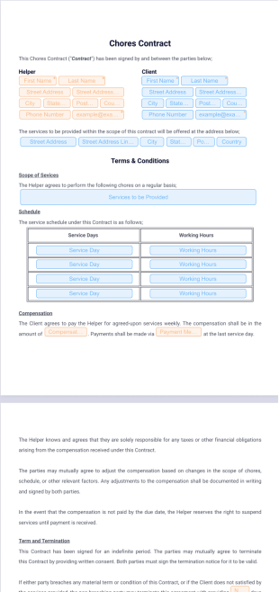 Chores Contract PDF Template