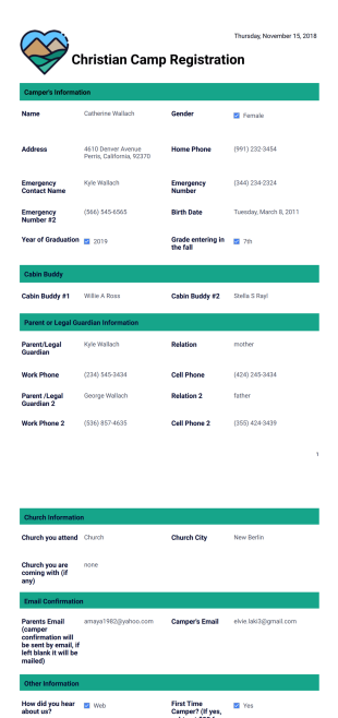 Christian Camp Registration - PDF Templates
