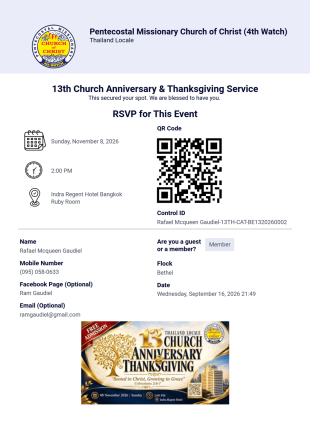 Church Anniversary RSVP PDF Template