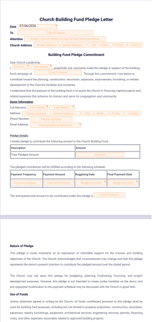 Church Building Fund Pledge Letter PDF Template