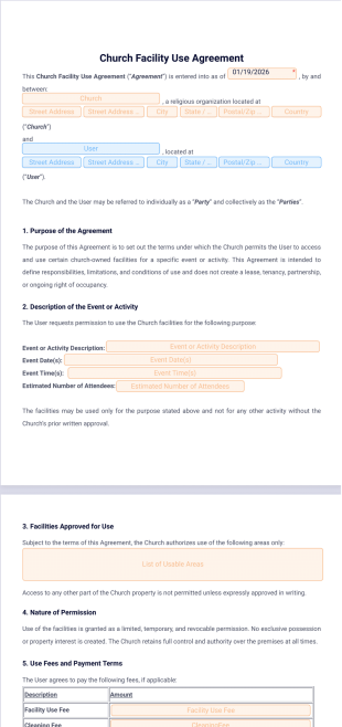 Church Facility Use Agreement Template - PDF Templates