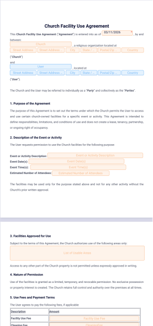 Church Facility Use Agreement Template - PDF Templates