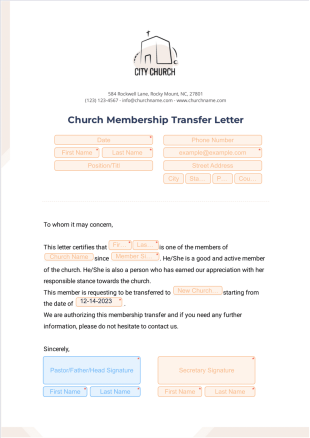 Church Membership Transfer Letter - PDF Templates