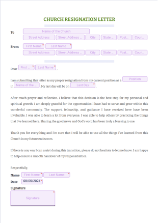 Church Resignation Letter PDF Template