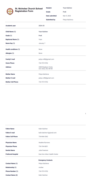 Church School Student PDF Template