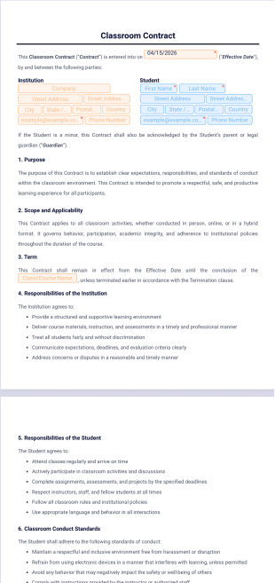 Classroom Contract Template - Sign Templates