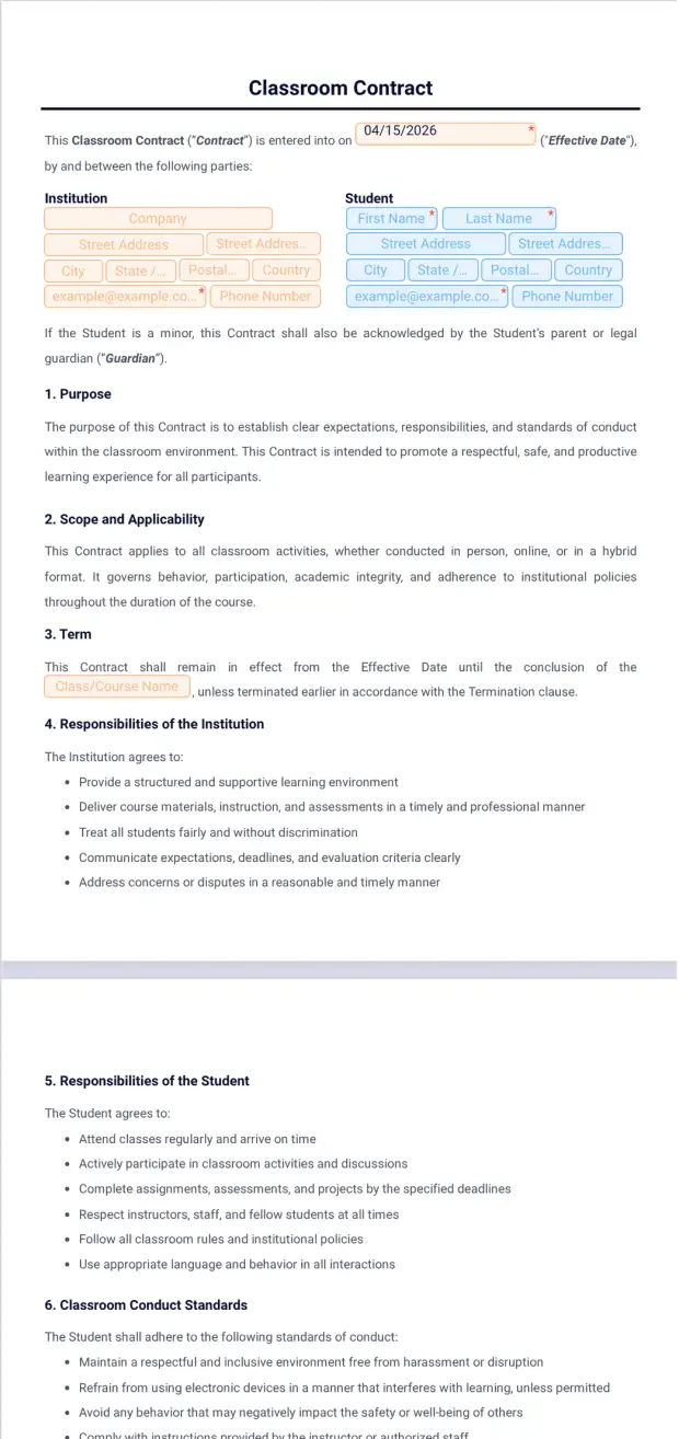 Classroom Contract Template