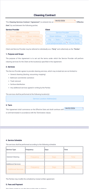 Cleaning Contract Template - PDF Templates