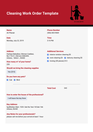 Cleaning Work Order Template - PDF Templates